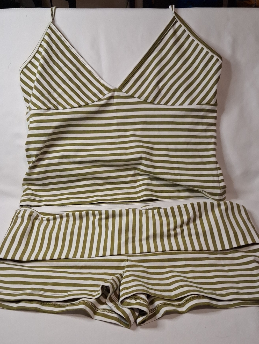 NWT Striped Olive & White Spaghetti Strap Cami Pajama Set - Women
